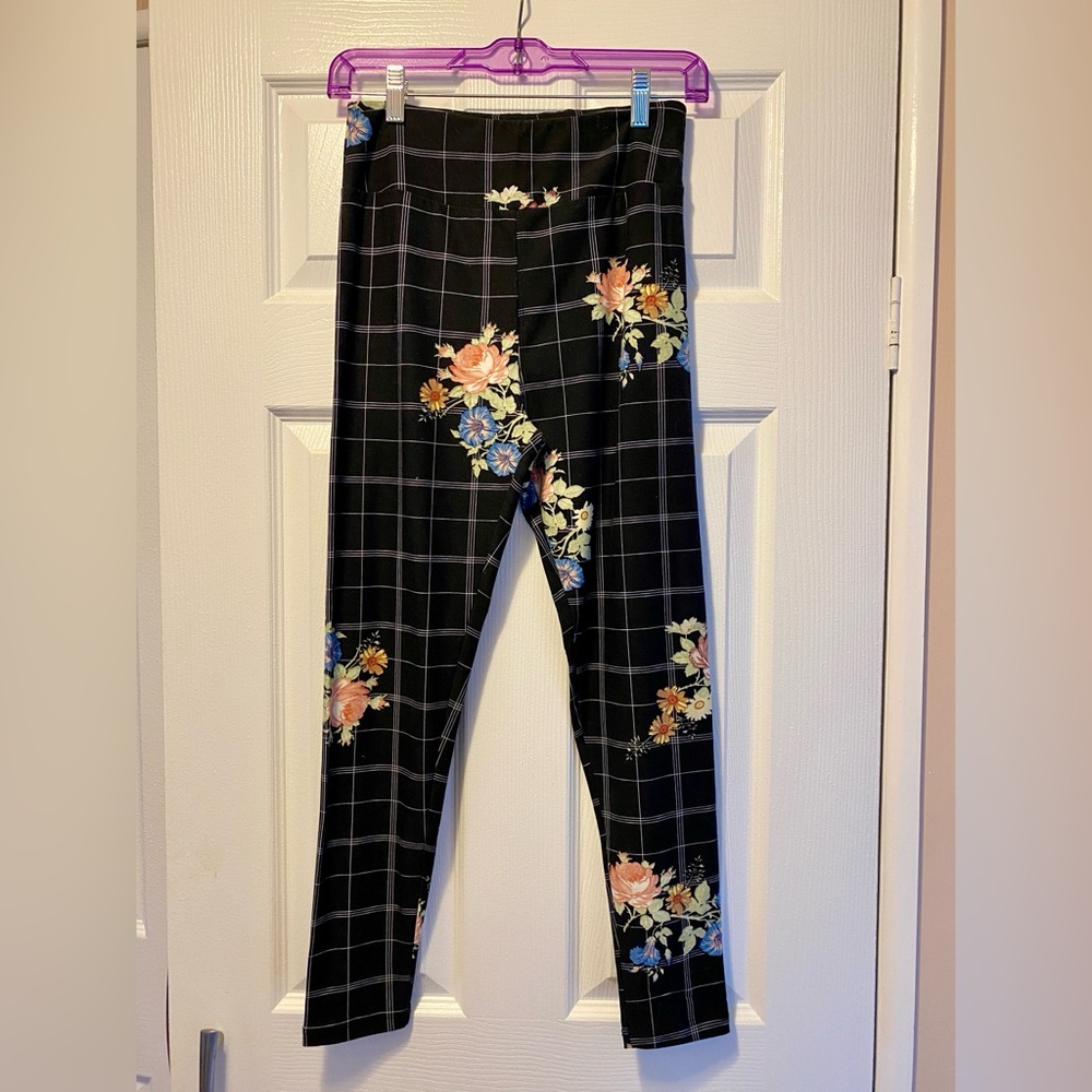 LuLaRoe Black Checkered and Floral Women’s Leggings